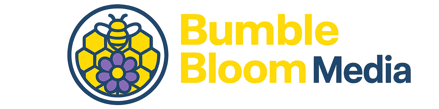 Bumble Bloom Media logo featuring a bee and flower, representing content creation and media services.